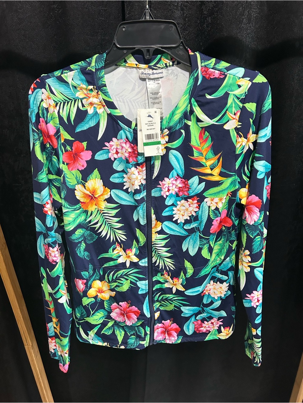 Tommy Bahama Navy Tropical Floral Zip Jacket